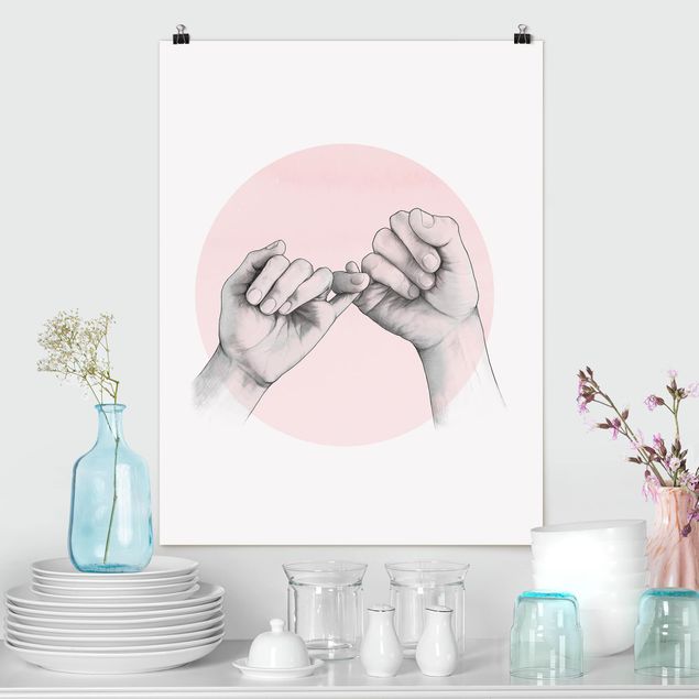 Moderne Poster Illustration Hände Freundschaft Kreis Rosa Weiß