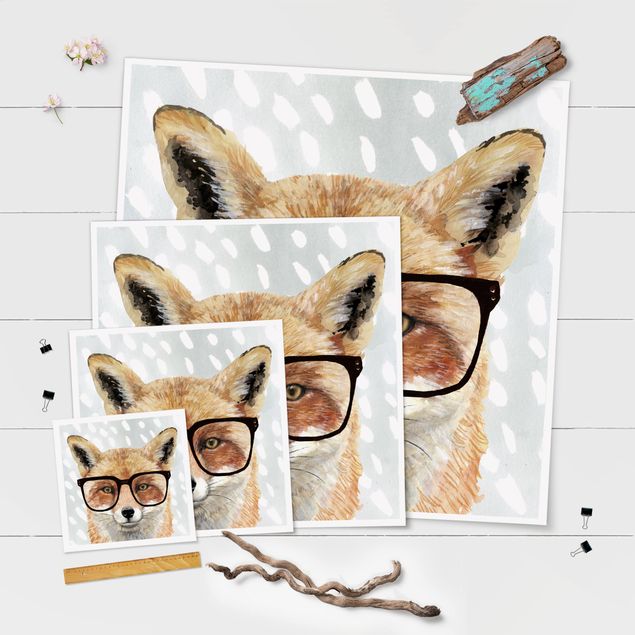 Poster - Bebrillte Tiere - Fuchs - Quadrat 1:1