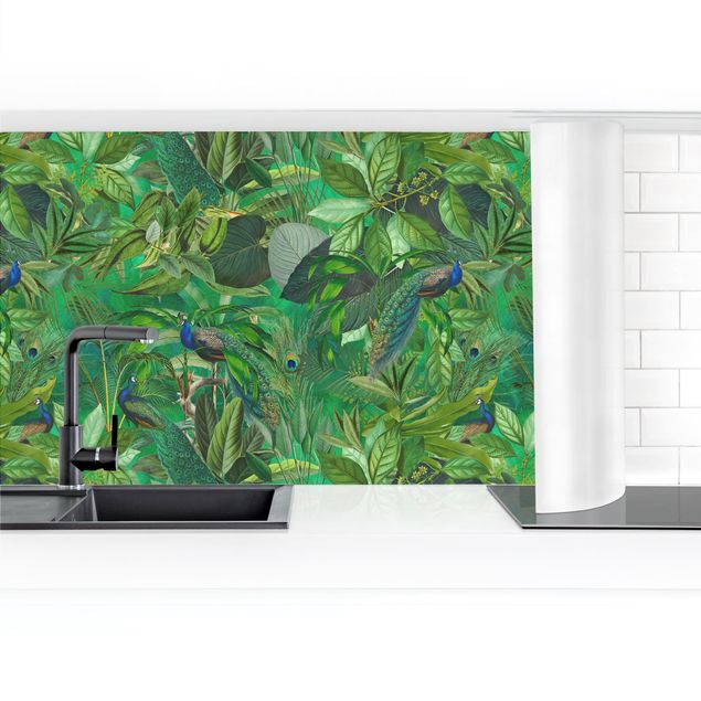 Küchenrückwand selbstklebend Pfauen im Dschungel II