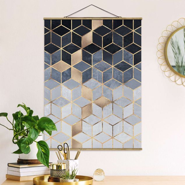 Elisabeth Fredriksson Poster Blau Weiß goldene Geometrie