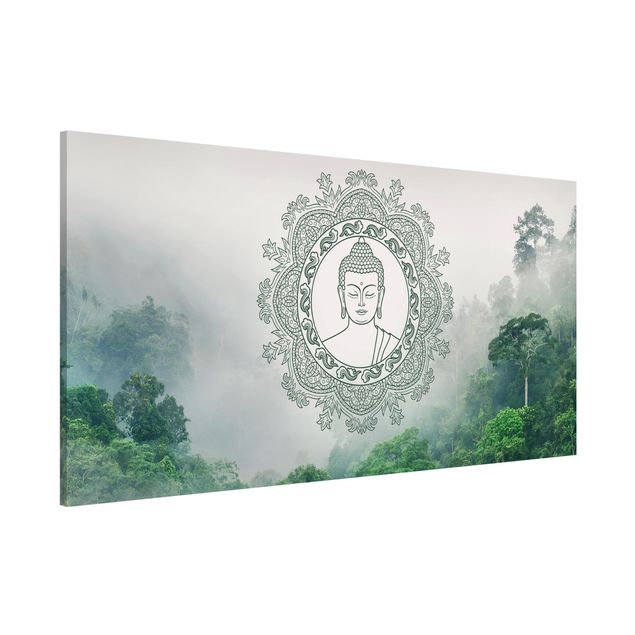 Magnettafel - Buddha Mandala im Nebel - Panorama Querformat