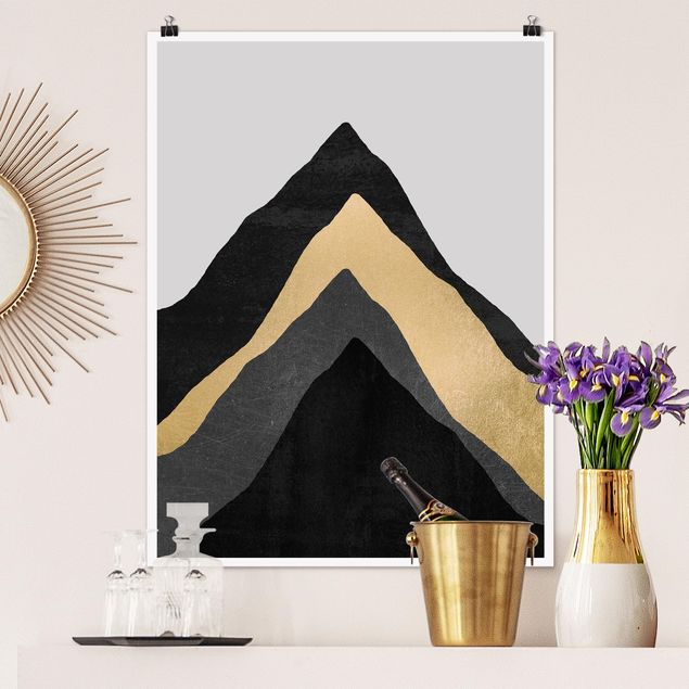 Poster - Goldener Berg Schwarz Weiß - Hochformat 4:3