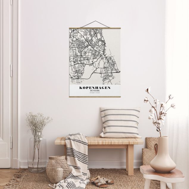 Stoffbilder mit Posterleisten Stadtplan Kopenhagen - Klassik