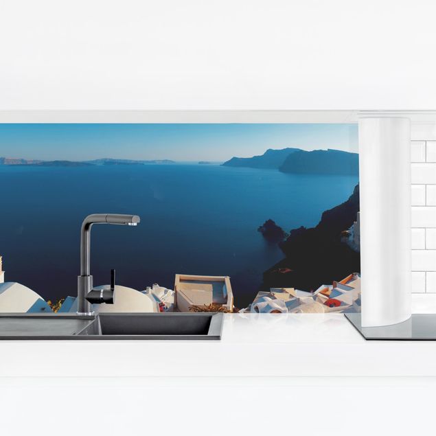 Küche Wandpaneel Weites Panorama auf Oia