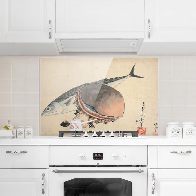 Spritzschutz Tiere Katsushika Hokusai - Makrele und Seemuscheln