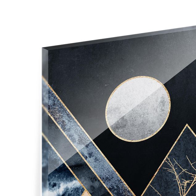 Spritzschutz Glas - Goldener Mond abstrakte schwarze Berge - Querformat - 3:2
