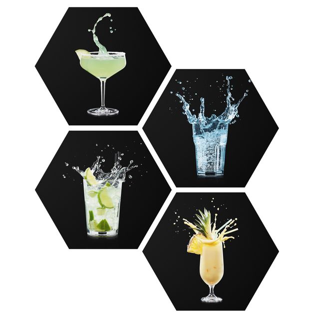 Hexagon Bild Forex 4-teilig - Cocktail Splash Schwarz