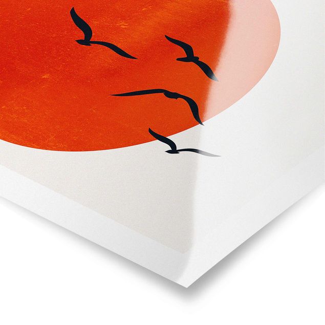 Poster bestellen Vogelschwarm vor roter Sonne I