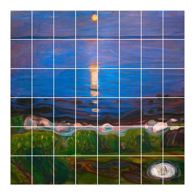 Fliesenbild - Edvard Munch - Sommernacht am Meeresstrand - Fliesensticker Set quadratisch