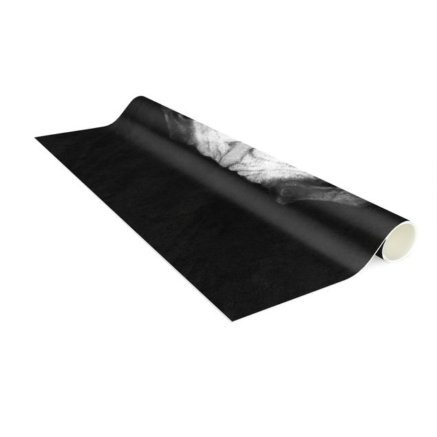 Teppich schwarz Illustration Hund Mops Malerei auf Schwarz Weiß