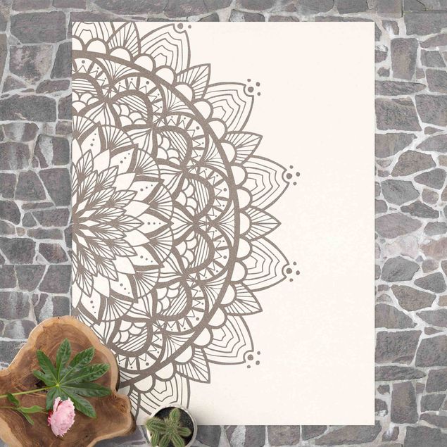 Teppich für Balkon Mandala Illustration shabby Set beige weiß