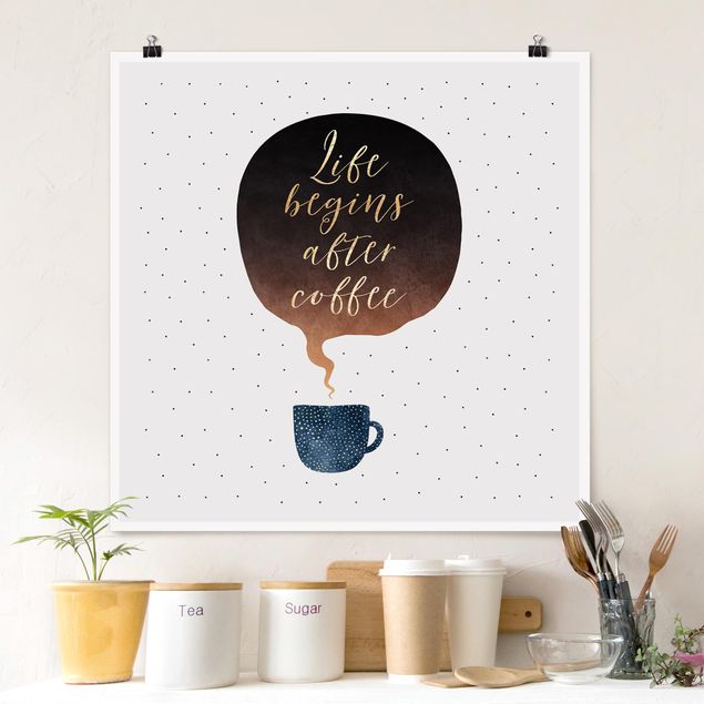 Poster mit Sprüchen Life Begins After Coffee Punkte