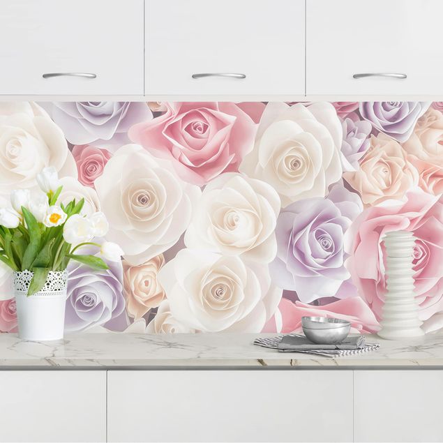 Platte Küchenrückwand Pastell Paper Art Rosen