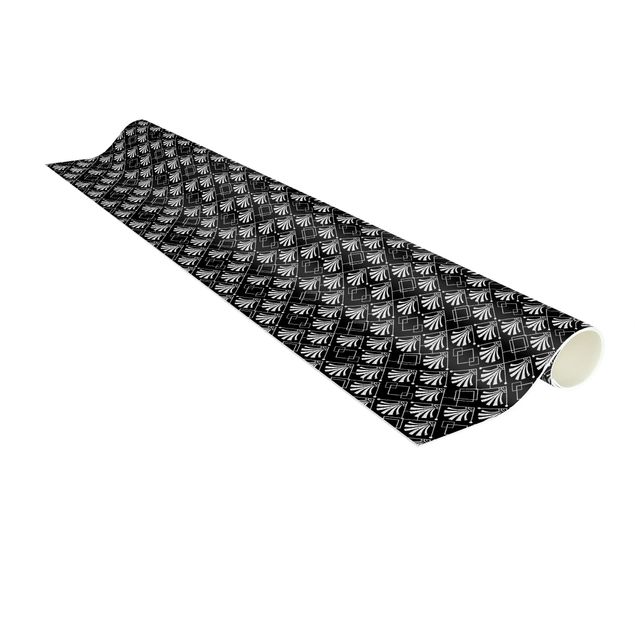 Teppich Fliesenoptik Glitzeroptik mit Art Deco Muster auf Schwarz