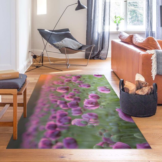 Moderne Teppiche Violette Schlafmohn Blumenwiese im Frühling