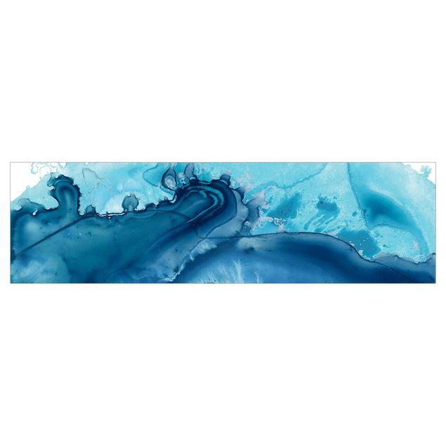 Küchenrückwand Motiv Welle Aquarell Blau I