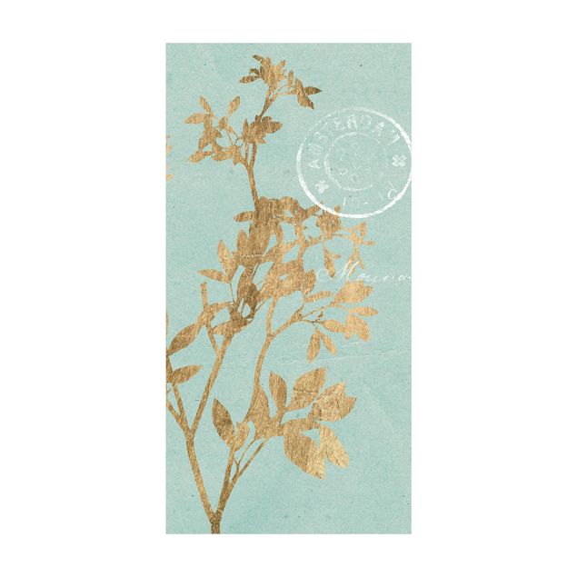 Teppich Blumenmuster Goldene Blätter auf Turquoise I