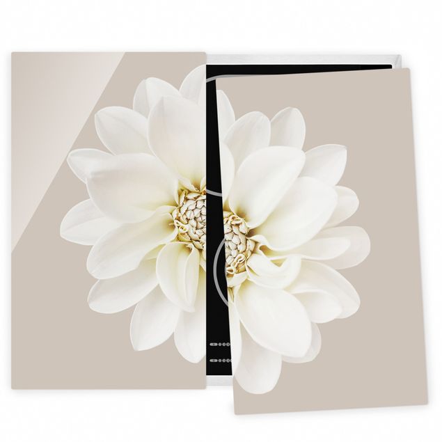 Herdabdeckplatten Blumen Dahlie Weiß Taupe Pastel Zentriert