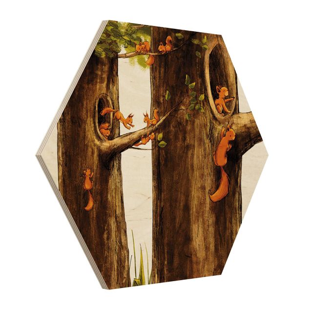 Hexagon Bild Holz - Zuhause der Einhörnchen