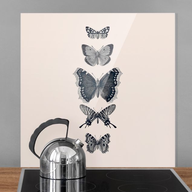 Spritzschutz Künstler Tusche Schmetterlinge auf Beige