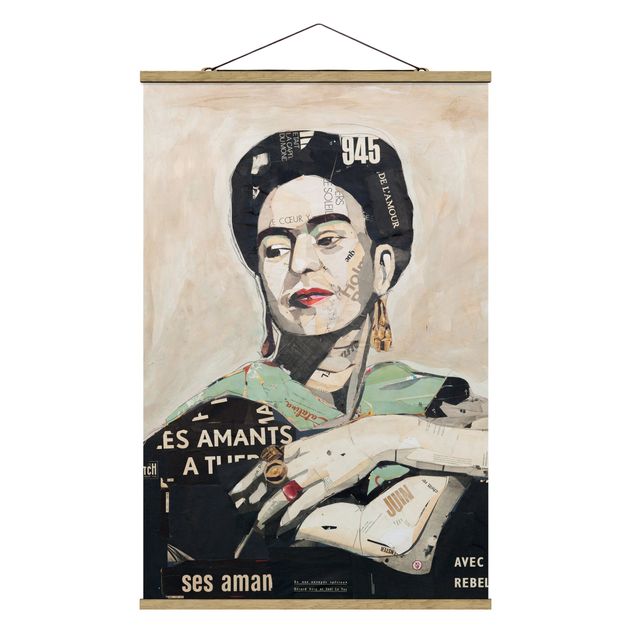 Stoffbild mit Posterleisten - Frida Kahlo - Collage No.4 - Hochformat 2:3
