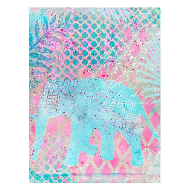 schöne Bilder Bunte Collage - Elefant in Blau und Rosa