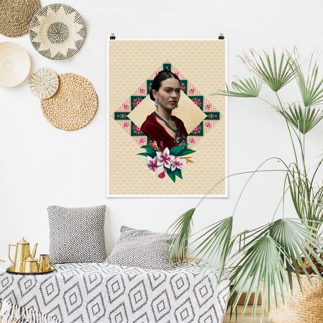 Moderne Poster Frida Kahlo - Blumen und Geometrie