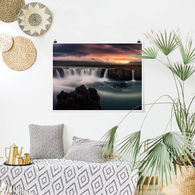 Poster Landschaft Goðafoss Wasserfall in Island