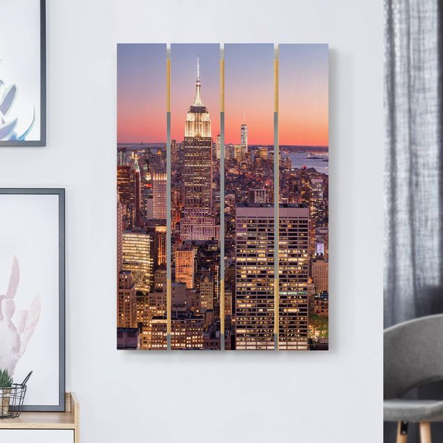 Holzbilder Syklines Sonnenuntergang Manhattan New York City