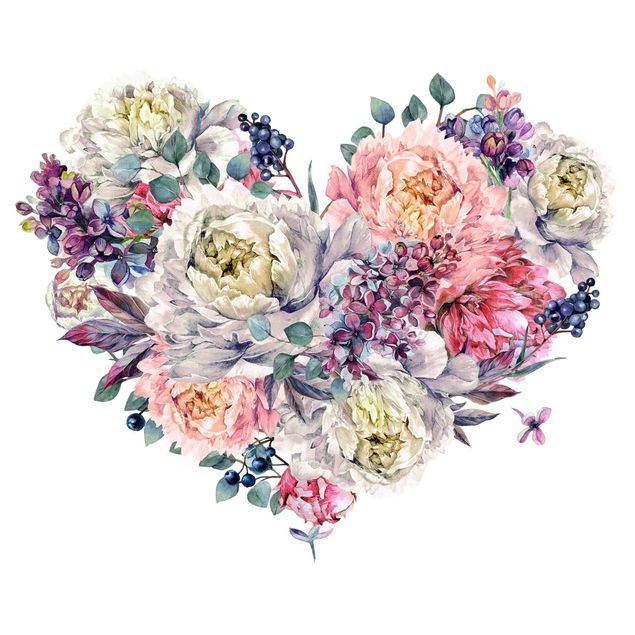 Wandtattoo - Aquarell Herz Blüten Bouquet XXL