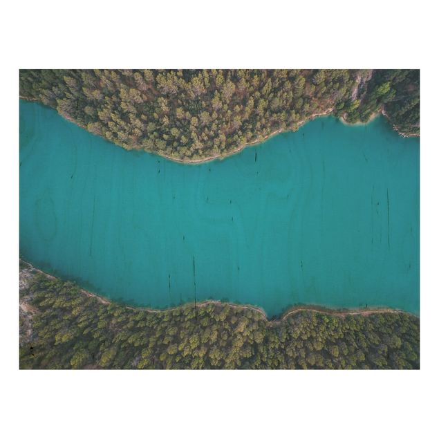 Holzbilder Natur Luftbild - Tiefblauer See
