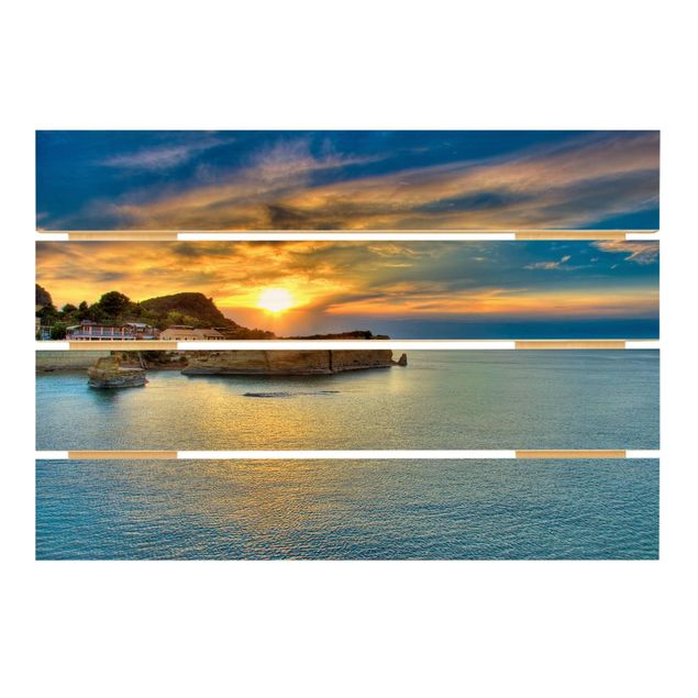 Holzbild - Sonnenuntergang über Korfu - Querformat 2:3