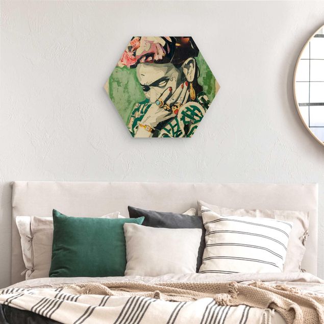 Hexagon Bild Holz - Frida Kahlo - Collage No.3