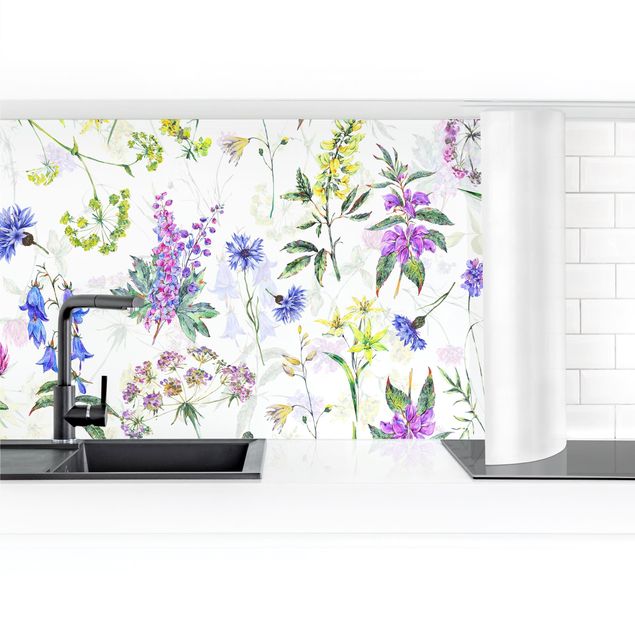 Küchenrückwand selbstklebend Aquarellierte Wiesenblumen
