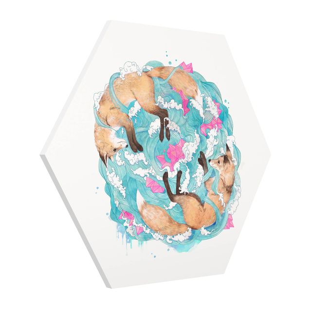 Hexagon Bild Forex - Illustration Füchse und Wellen Malerei