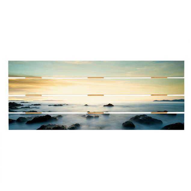 Holzbild - Sonnenuntergang über dem Ozean - Querformat 2:5