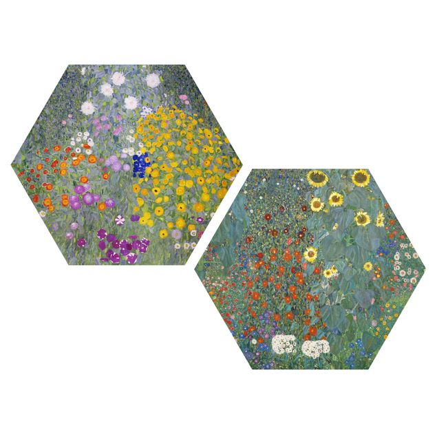 Hexagon Bild Forex 2-teilig - Gustav Klimt - Im grünen Garten