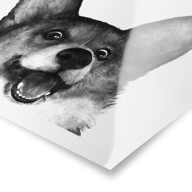 Poster Illustration Hund Corgi Weiß Schwarz Malerei