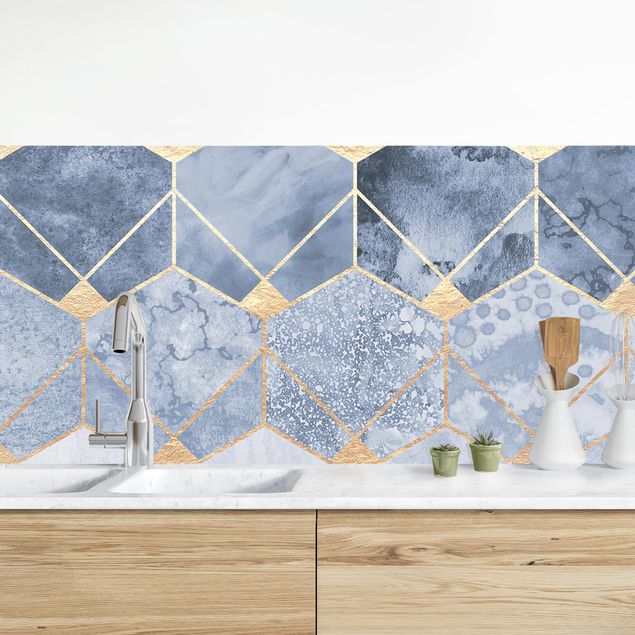 Platte Küchenrückwand Blaue Geometrie goldenes Art Deco