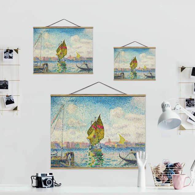 Stoffbild mit Posterleisten - Henri Edmond Cross - Segelboote auf dem Giudecca - Querformat 4:3