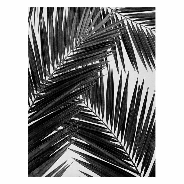Magnettafel - Blick durch Palmenblätter schwarz weiß - Hochformat 3:4