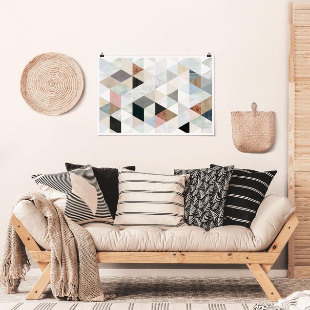 Poster - Aquarell-Mosaik mit Dreiecken I - Querformat 2:3