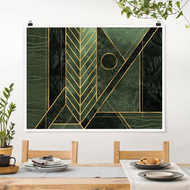 Riesenposter XXL Geometrische Formen Smaragd Gold