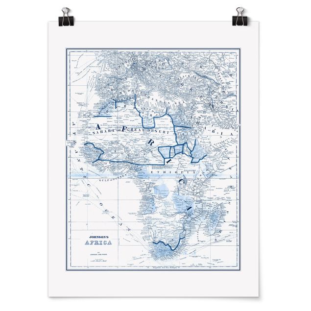 Poster - Karte in Blautönen - Afrika - Hochformat 3:4