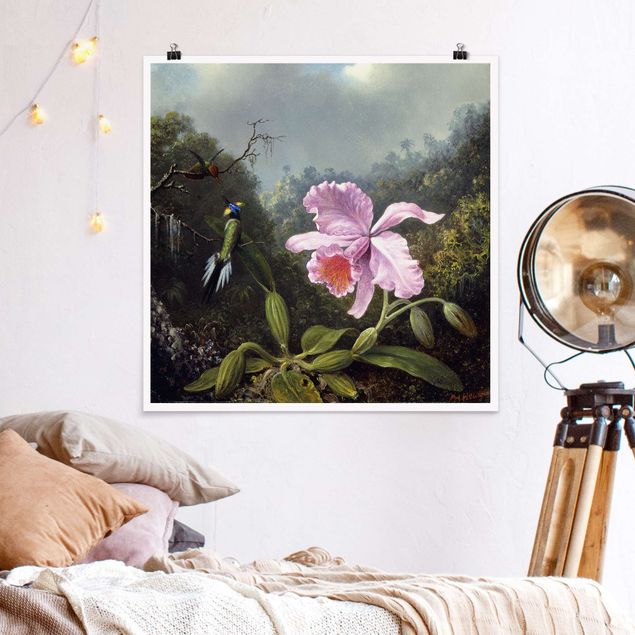 Riesenposter XXL Martin Johnson Heade - Stillleben mit Orchidee und zwei Kolibris