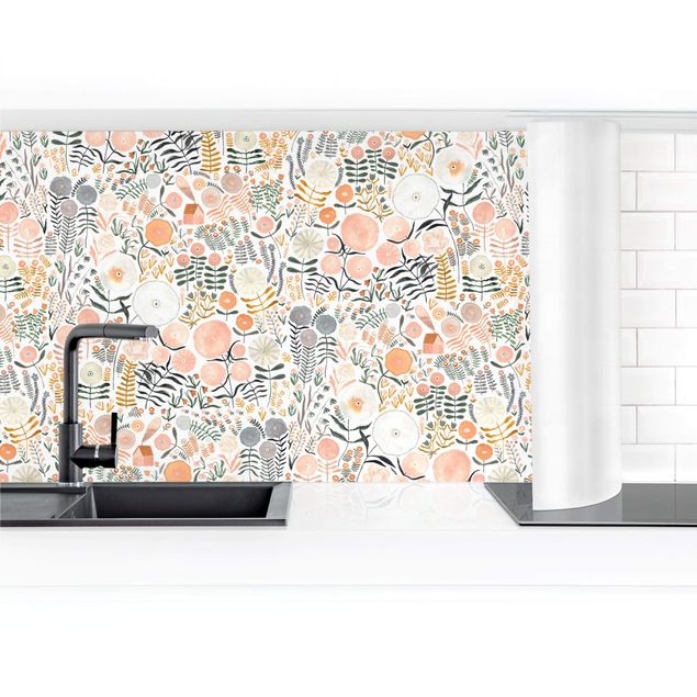 Küchenrückwand selbstklebend Blumenmeer in Apricot