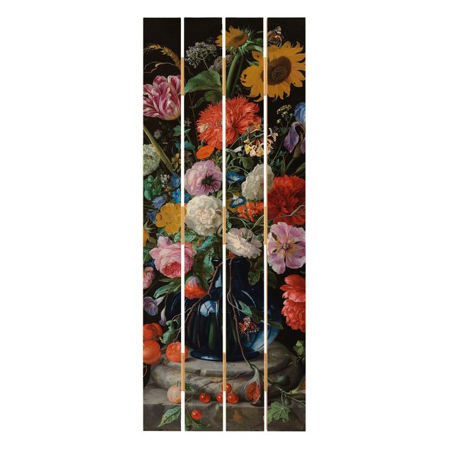 Holzbild - Jan Davidsz de Heem - Glasvase mit Blumen - Hochformat 5:2