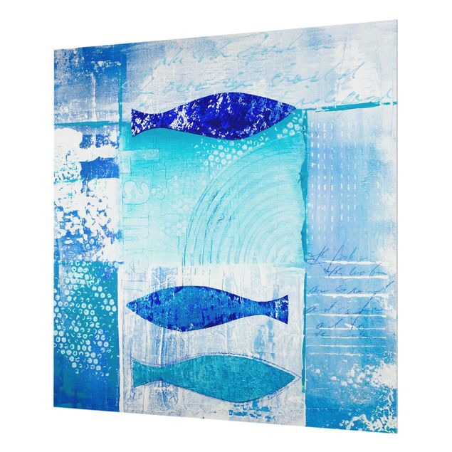 Glas Spritzschutz - Fish in the blue - Quadrat - 1:1