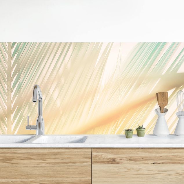 Küchenrückwand - Tropische Pflanzen Palmen bei Sonnenuntergang II