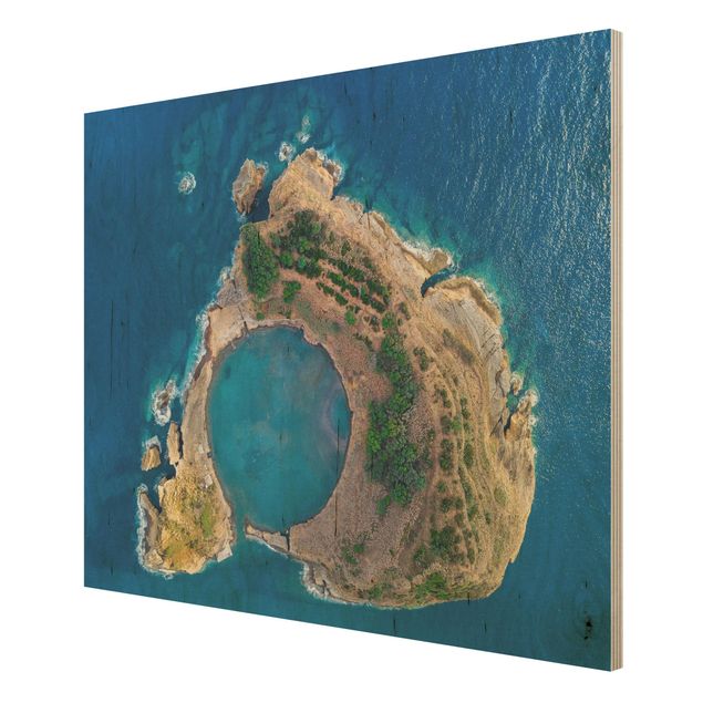 Bilder auf Holz Luftbild - Die Insel Vila Franca do Campo